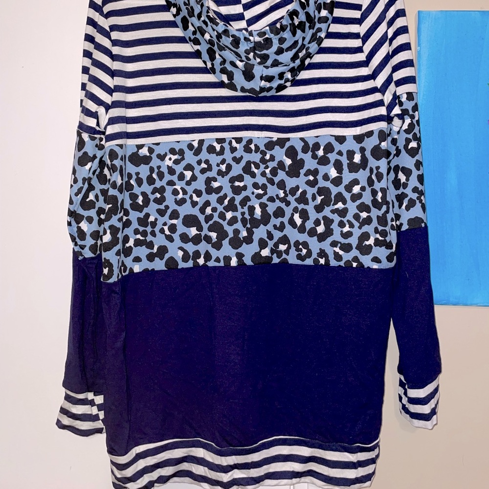Small Sew in Love blue leopard striped sweatshirt